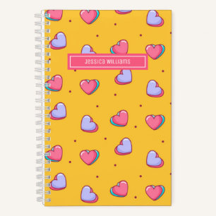 Carnet Coeur mignon et Motif à point Polka Jaune rétro