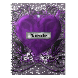 Carnet Cœur Pailleté Violet et Argent Gothique Glam