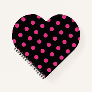 Carnet Coeur Pointe Polka (noir et rose néon)