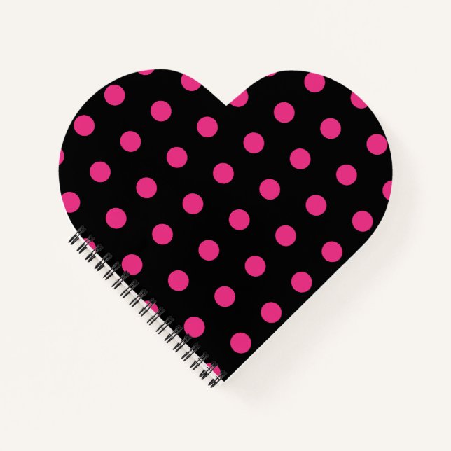 Carnet Coeur Pointe Polka (noir et rose néon) (Devant)
