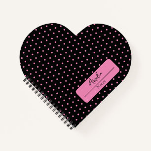 Carnet Coeur pois noir et rose