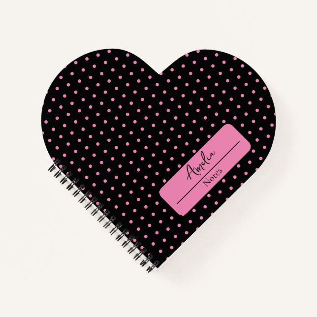Carnet Coeur pois noir et rose (Devant)