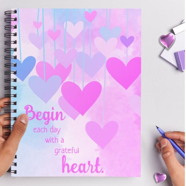 Carnet Cœur reconnaissant Citation de gratitude rose viol ("Begin with a Grateful Heart" journal- for morning reflections, gratitude practice & inspiration.)