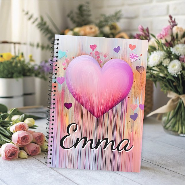 Carnet Cœur rose aquarelle Amour déborde  (When love overflows from your heart onto the page of  this notebook magic happens.)