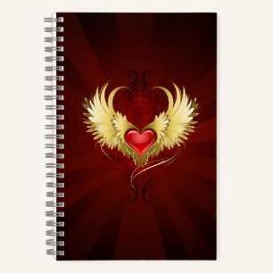 Carnet Coeur rouge avec ailes d'or