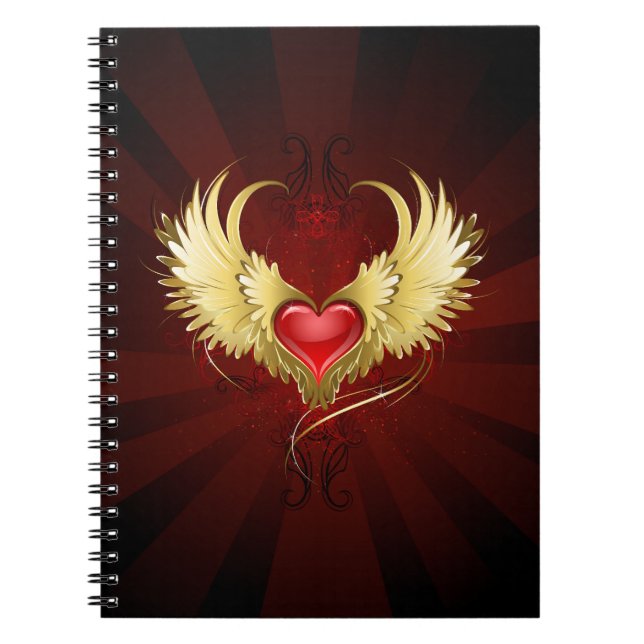 Carnet Coeur rouge avec ailes d'or (Devant)