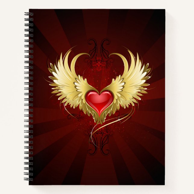 Carnet Coeur rouge avec ailes d'or (Devant)