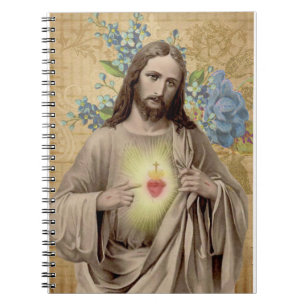 Carnet Coeur sacré de cru de religieux floral de Jésus