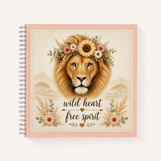 Carnet Cœur Sauvage Esprit Libre Art Floral Boho Lion