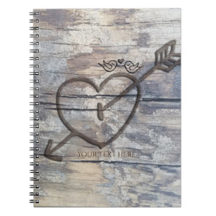 Carnet Cœur sculpté dans des oiseaux d'amour en bois rust
