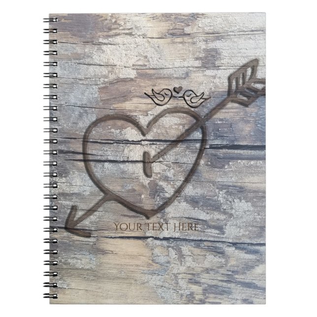 Carnet Cœur sculpté dans des oiseaux d'amour en bois rust (Devant)
