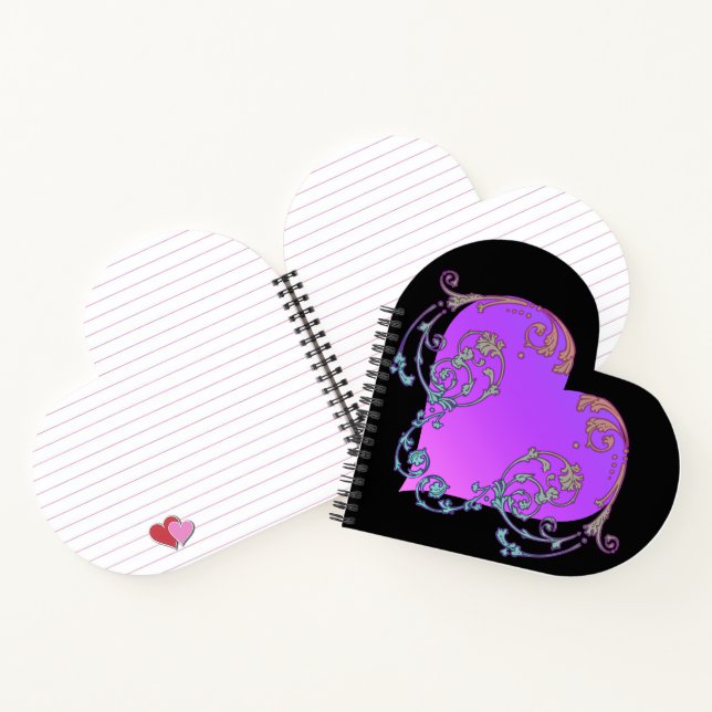 Carnet Coeur violet élégant et romantique avec de la pros (Intérieur)