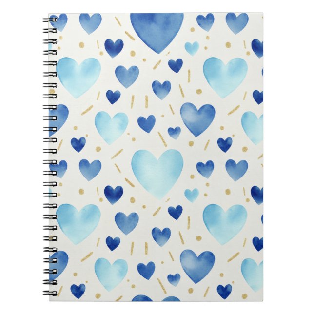 Carnet Cœurs Aquarelle Bleu Clair (Devant)