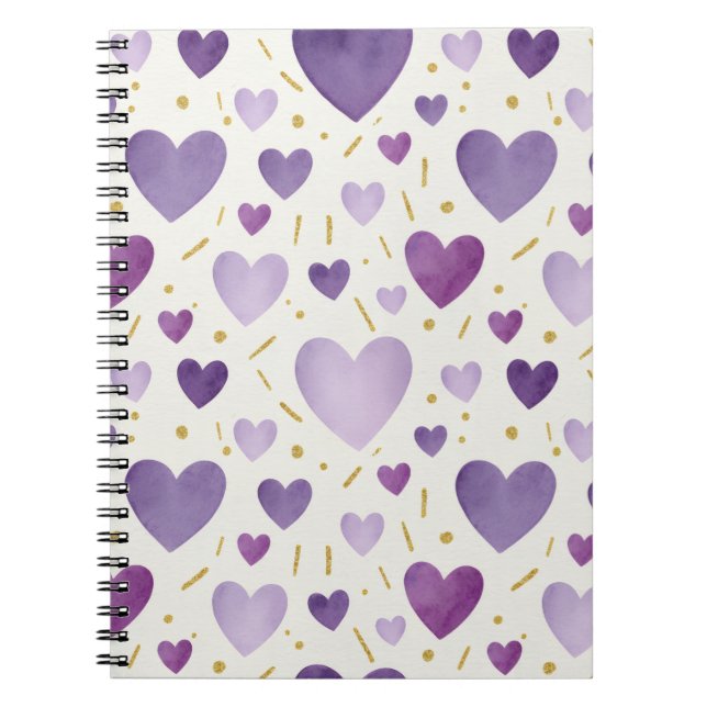 Carnet Cœurs aquarelle violet royal (Devant)
