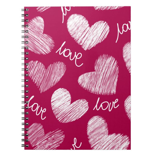 Carnet Coeurs blancs avec script d'amour rouge mignon (Devant)