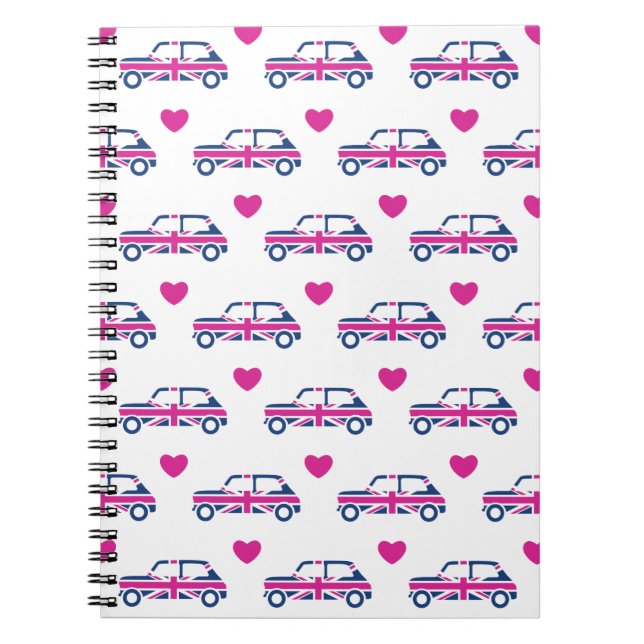 Carnet Coeurs britanniques de Mini Cooper - bleu et rose (Devant)