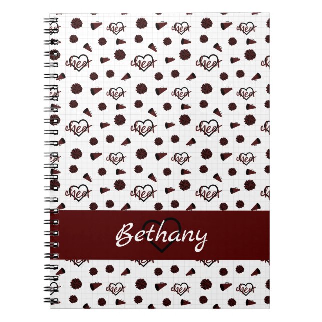 Carnet Coeurs Cheer Maroon, Pom Poms, Motif Mégaphone (Devant)
