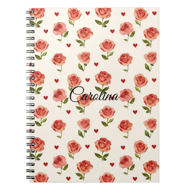 Carnet Coeurs de crème rouge Floral (Devant)
