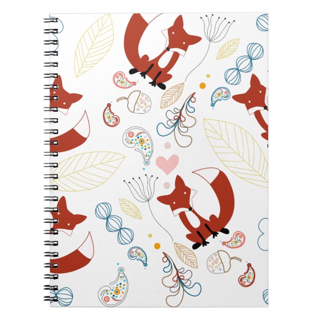 Carnet Coeurs de Fox mignonne tirant à la main en bleu ja (Devant)