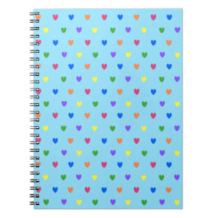 Carnet Coeurs de polka arc-en-ciel sur bleu bébé