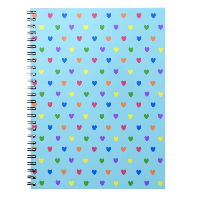 Carnet Coeurs de polka arc-en-ciel sur bleu bébé (Devant)