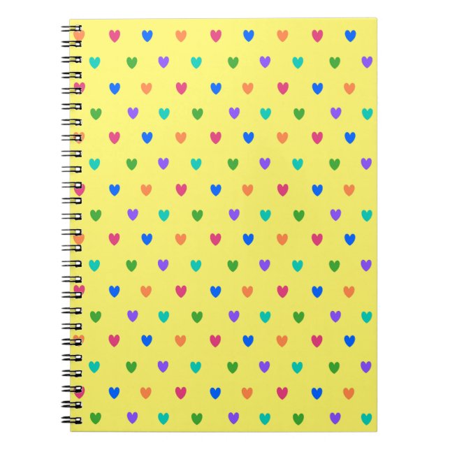 Carnet Coeurs de polka arc-en-ciel sur jaune (Devant)