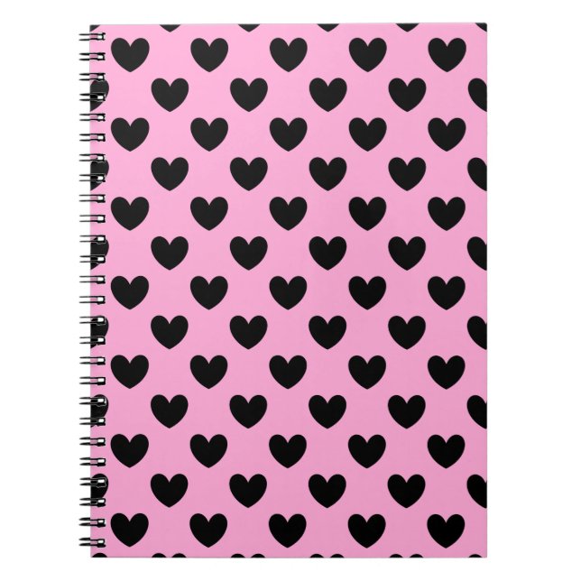Carnet Coeurs de polka noir sur coton bonbon rose (Devant)