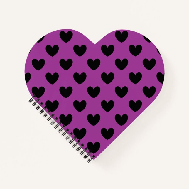 Carnet Coeurs de polka noir sur violet (Devant)