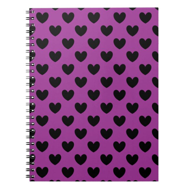 Carnet Coeurs de polka noir sur violet (Devant)