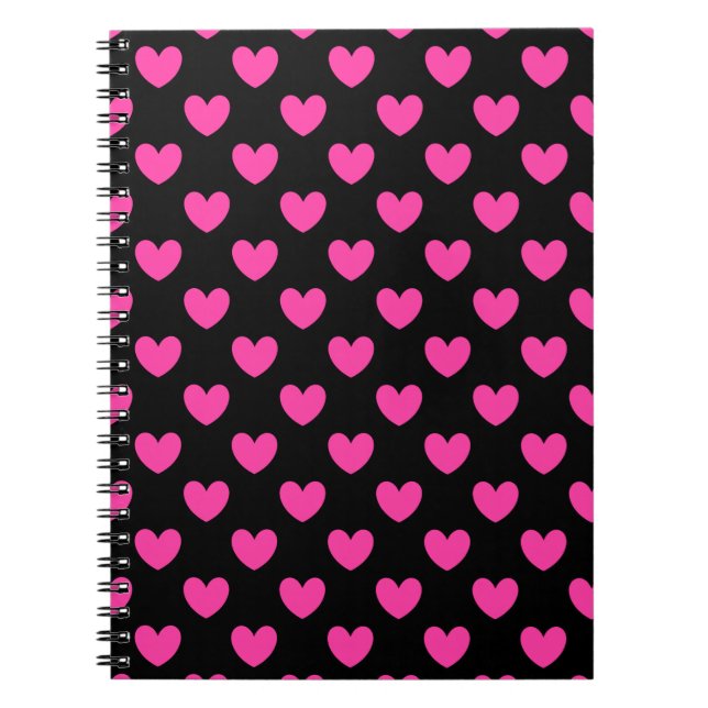 Carnet Coeurs de polka rose Fuchsia sur noir (Devant)