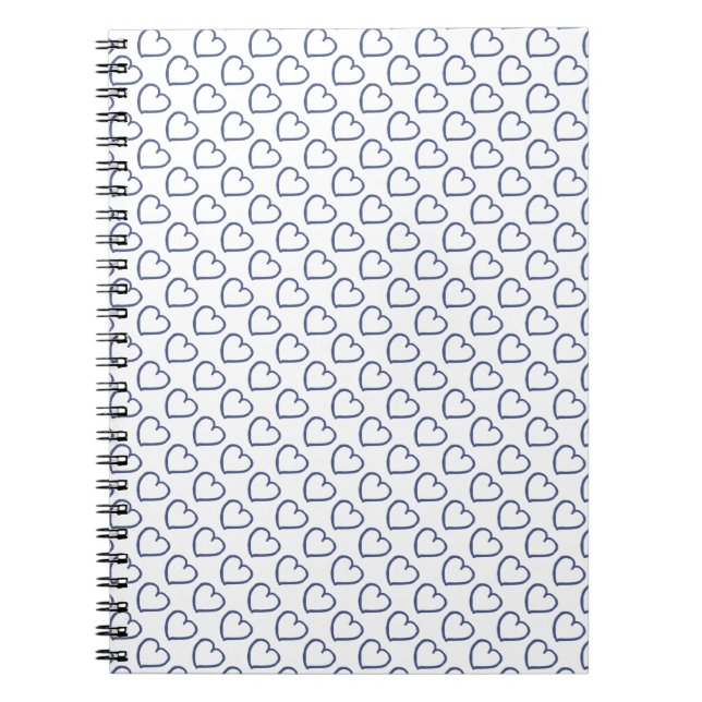 Carnet Coeurs dessinés à la main design bleu foncé sur bl (Devant)