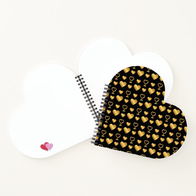 Carnet Cœurs en feuille d'or noir de luxe  (Intérieur)