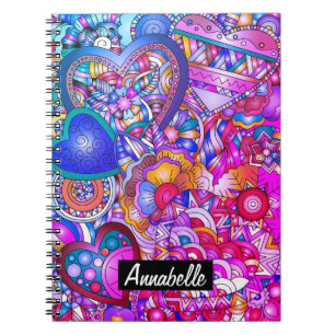 Carnet Coeurs et fleurs colorés Abstrait Personnalisé