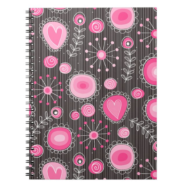 Carnet Coeurs et fleurs rose et bleu Whimsical (Devant)
