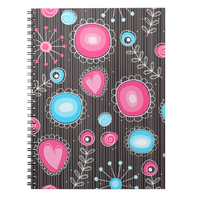Carnet Coeurs et fleurs rose et bleu Whimsical (Devant)