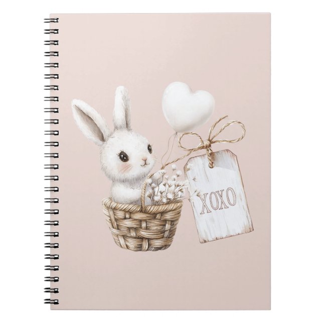Carnet Coeurs lapins blancs dans un Baby shower panier XO (Devant)