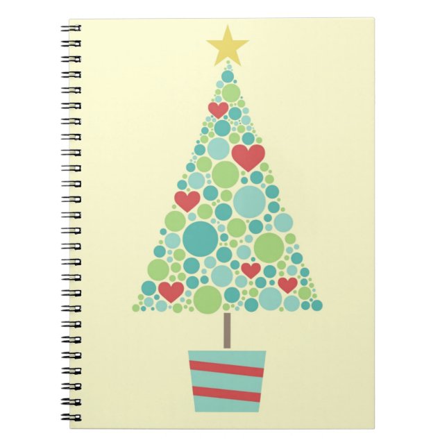 Carnet Coeurs mignons pastel moderne sapin de Noël (Devant)