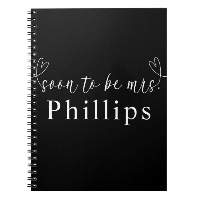 Carnet Cœurs modernes Noir Blanc Futur Mrs. Mariage (Devant)