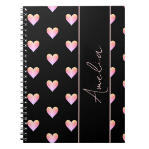 Carnet Coeurs modernes rose noir Personnalisé