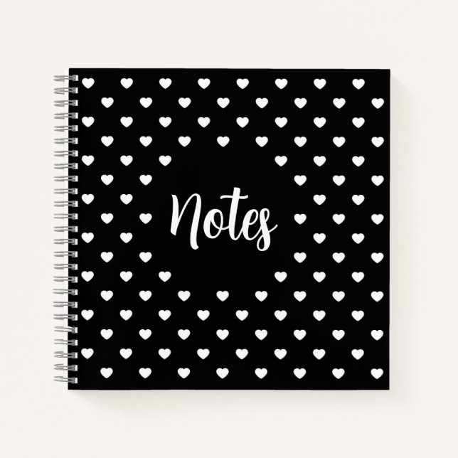 Carnet Cœurs Noir et Blanc Motif à Points Notes (Devant)