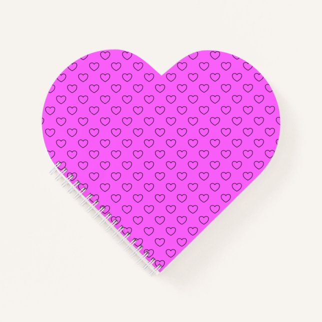 Carnet Coeurs Noirs En Forme De Coeur Rose (Devant)