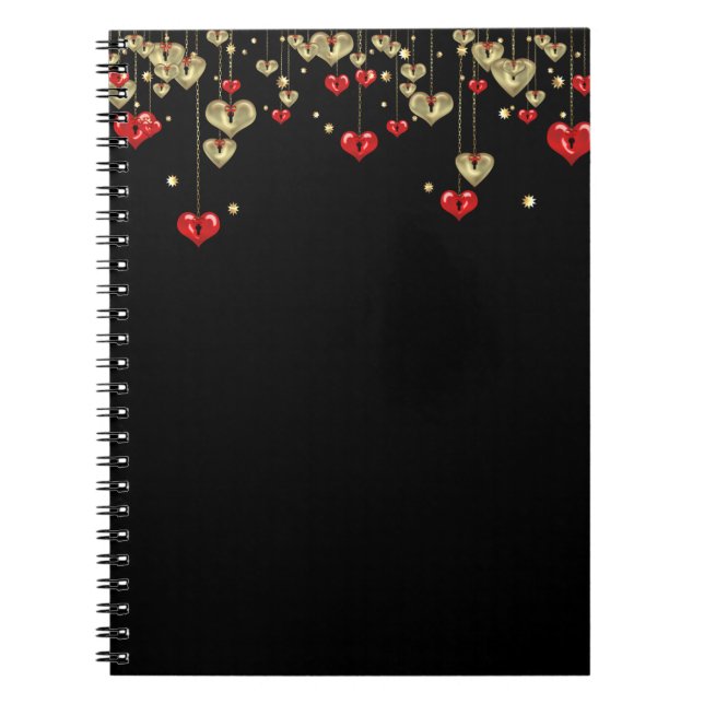 Carnet Coeurs or et rouge sur arrière - plan noir (Devant)