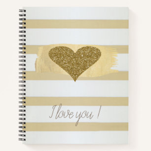 Carnet Cœurs Pailletés Or Adorables Rayures - Je T'Aime