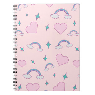 Carnet Cœurs pastel mignons et motif arc-en-ciel   Rose K
