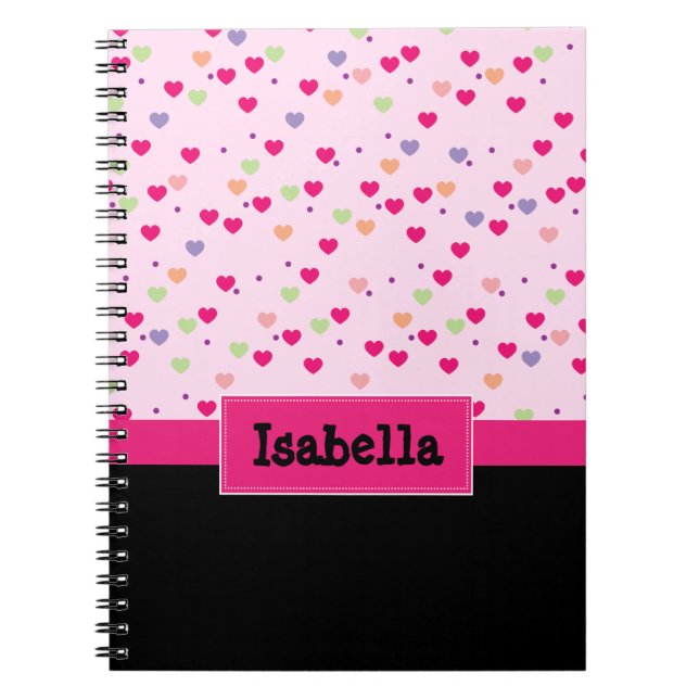 Carnet Cœurs pastel sur personnalisé rose (Devant)