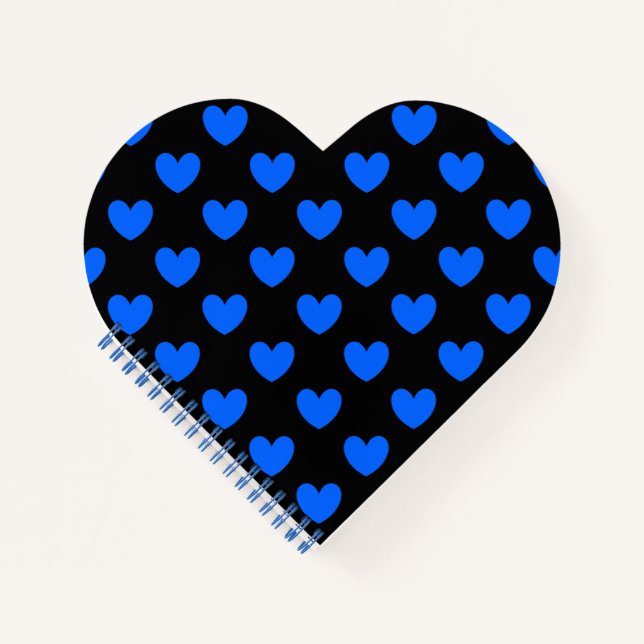 Carnet Coeurs polka bleu sur noir (Devant)