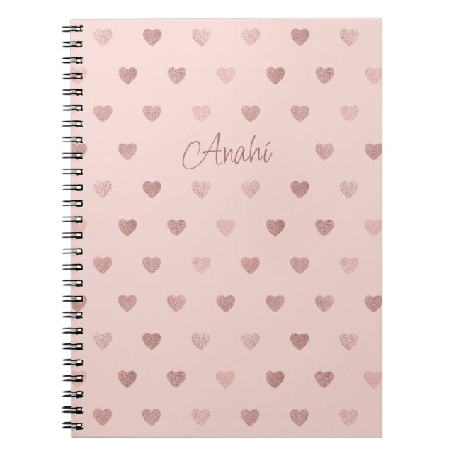 Carnet Coeurs Pots Polka Rose Or Personnalisés (Devant)