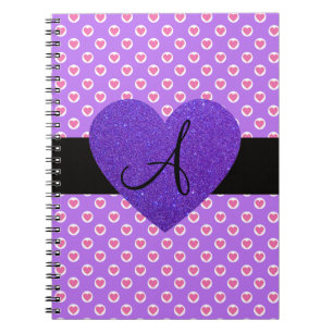 Carnet Coeurs pourpres de monogramme de pois