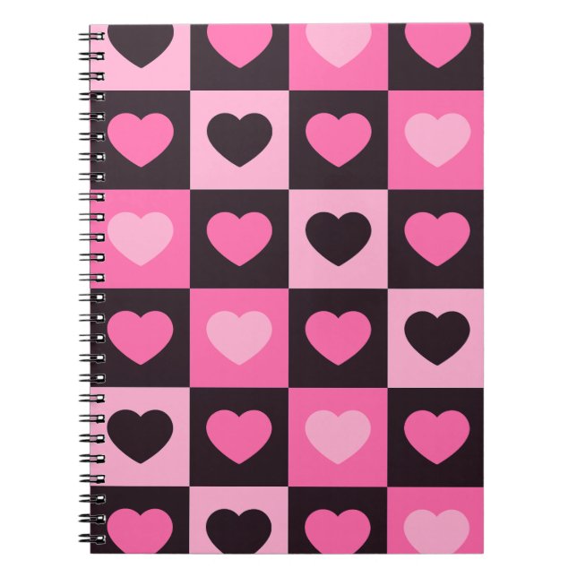 Carnet Cœurs rose clair rose vif bordeaux foncé à carreau (Devant)