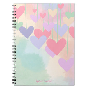 Carnet Coeurs rose vert pourpre Aquarelle personnalisée
